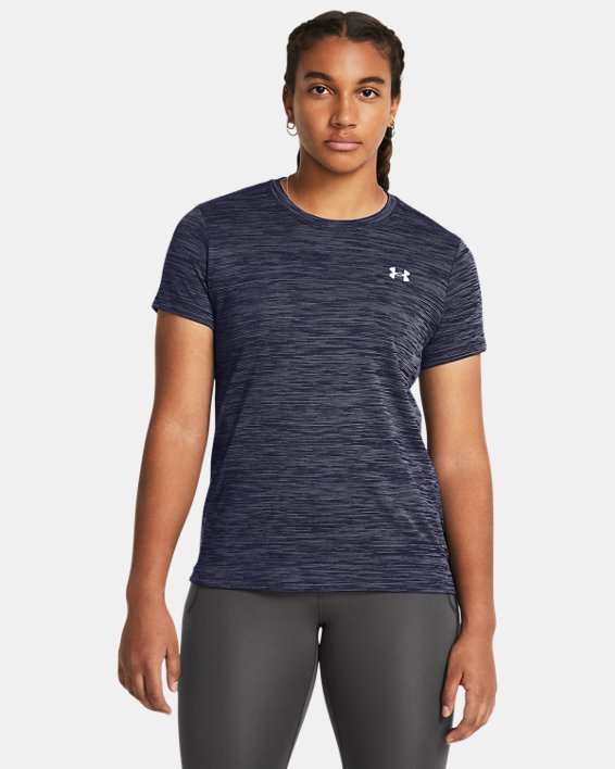 女士UA Tech™ Textured 短袖T恤 in Blue image number 0